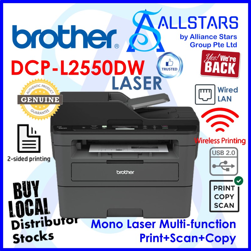 (ALLSTARS : We are Back / Printing Promo) Brother DCP-L2550DW / 2550DW Laser Printer 3-in-1 Monochrome Laser Multi-Function Centre with Automatic 2-sided Printing and Wireless Networking (Warranty 3years on-site by Brother SG) Singapore
