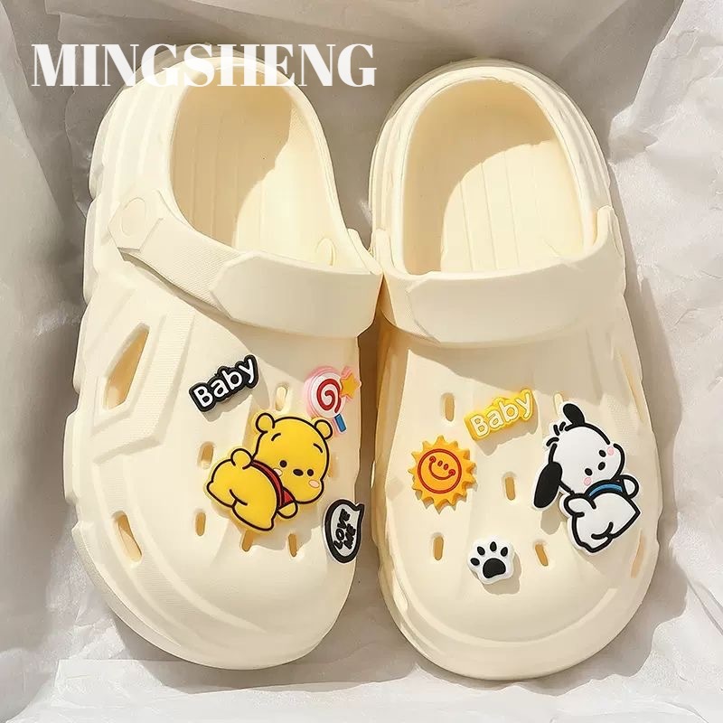  Mingsheng Clemine Croc Shoes Women's New Summer Outerwear Non-Slip Thick Soled Cartoon Baotou Beach Sandals 