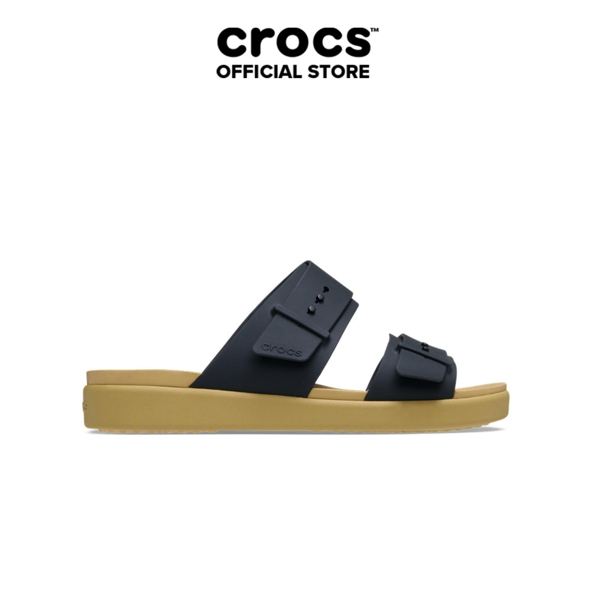 Dép Xăng Đan Nữ Crocs Brooklyn Buckle Low Low - Black/Tan - 211215-00W