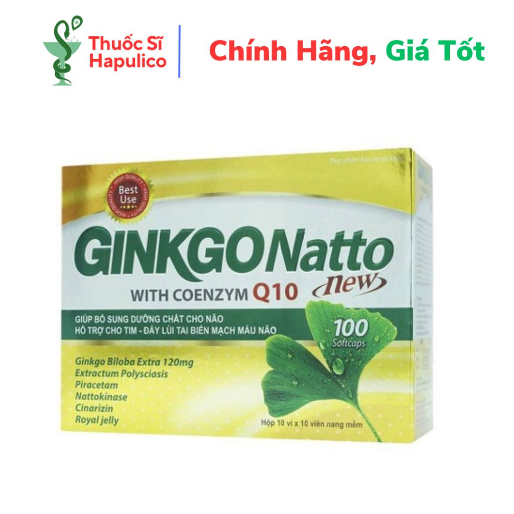 Hoạt huyết dưỡng não GINKGO NATTO New vàng - tăng cường lưu thông máu não ,phòng ngừa tai biến - Hộp 100 viên
