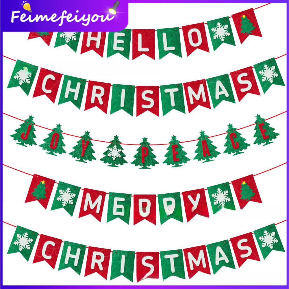 Christmas Decorations Non-woven Fabric Christmas Flags Christmas Tree Decorations Fish Tail Flowers Felt Party Banners ราคา 83 บาท*ส่งฟรี