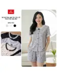 Bộ đồ mặc nhà nữ Cardina chất liệu tăm lạnh tay cộc cổ tròn tay phối gấᴜ bèo và quần đùi 6BFN02