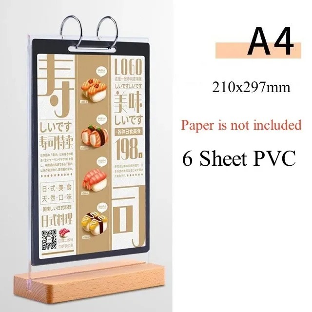 A4/A5/A6 dấu hiệu gỗ chủ Acrylic lật thẻ Loose-Leaf Biển Gỗ Tabletop giá Menu hiển thị đứng hình chữ