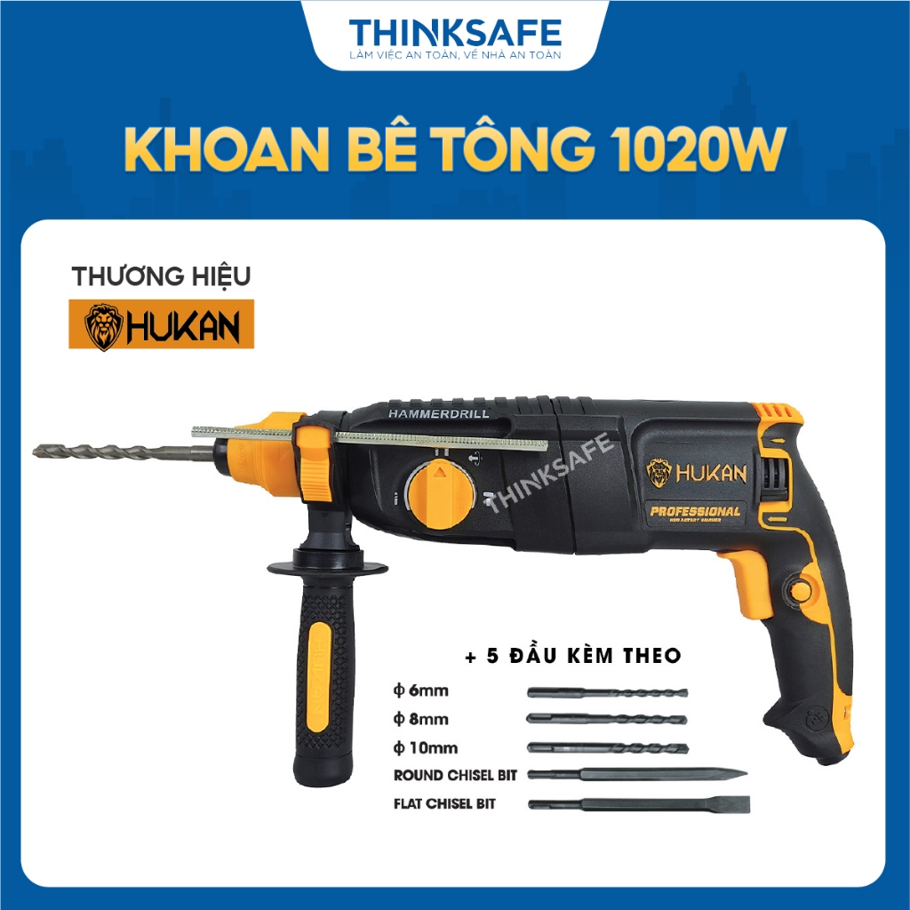 Máy khoan bê tông HUKAN K90 công suất 1020W Máy khoan cầm tay 3 chức năng khoan thường khoan búa và 