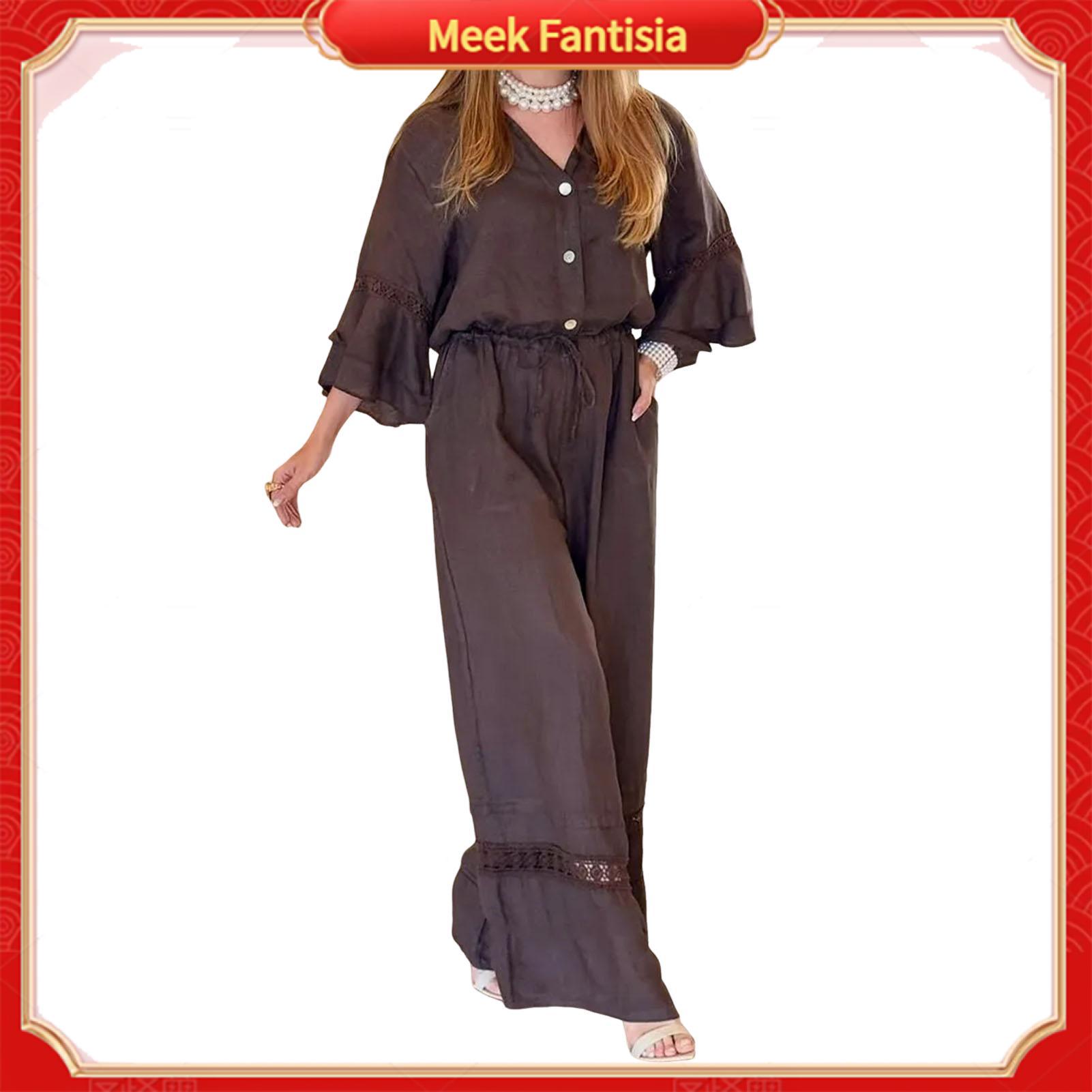 Meek Fantisia Jumpsuit đơn sắc Cho Phụ Nữ trơn đơn giản Jumpsuit đơn sắc Jumpsuit ỐNg RộNg Với tay áo bèo nhún Hoàn Hảo Cho Mùa Hè