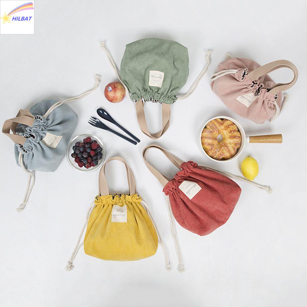 HILBAT Sinh thái Vải Cotton Dễ dàng Thực phẩm Lưu Trữ Túi Vải Vải to sợi Vải Nhiệt Vải to sợi Dây rút Dã Ngoại Tote Ăn trưa Túi Túi Xách nhỏ Hộp Ăn Trưa