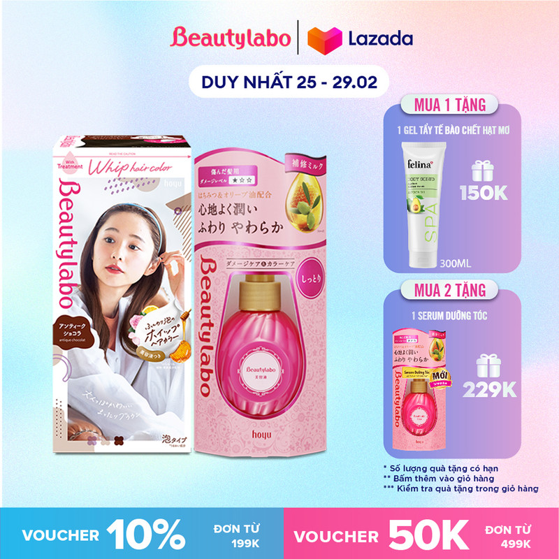 Combo Thuốc nhuộm tóc tại nhà dạng bọt Beautylabo Whip 125ml và Serum Dưỡng Tóc Beautylabo 120ml nhuộm dưỡng nội địa Nhật