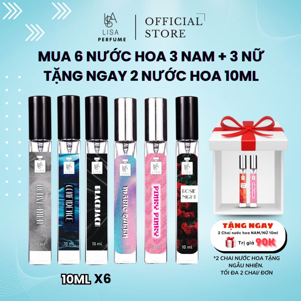 COMBO 6 CHAI NƯỚC HOA 10ML 3 NAM & 3 NỮ+ TẶNG NGAY 2 CHAI NƯỚC HOA NAM/NỮ 10ML NGẪU NHIÊN