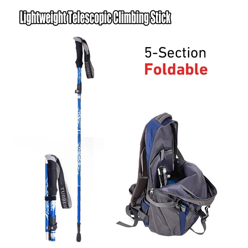 jwzhr7650qcx8 5-section folding hiking pole, ultra light climbing pole, natural climbing pole