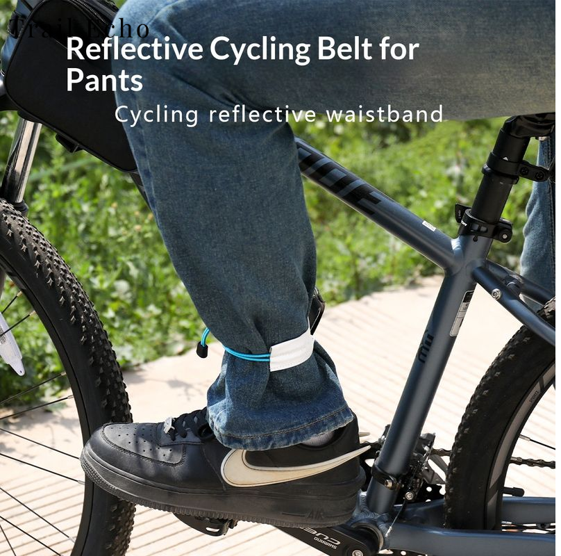 Trail Echo Reflective Elastic Cycling Leg Straps for Mountain and Road Bikes, Durable PU/Nylon Material with Adjustable Fit ราคา 23 บาท*ส่งฟรี