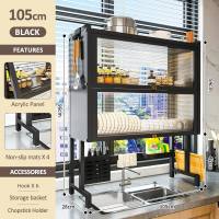 Double-Layer Kitchen Dish Rack Cabinet Sink Dish Rack Organizer Cabinet Dustproof Dish Drying Rack with Door Organizer Dustproof Multi-functional Sink Rack