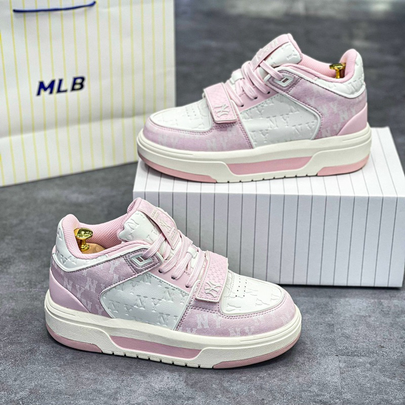   Ảnh Thật   Giày MLB  Chunky Liner Mid Classic Monogram New york Yankess Pink - Giày MLB Ny Màu Hồng Cá Tính 