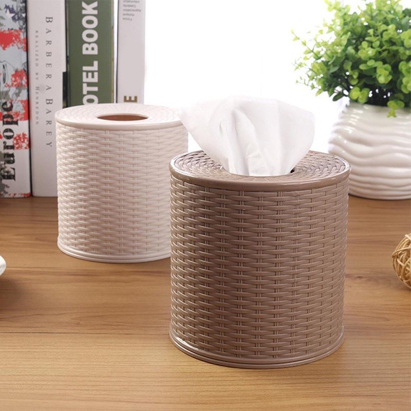 Round Rattan Style Tissue Bo...