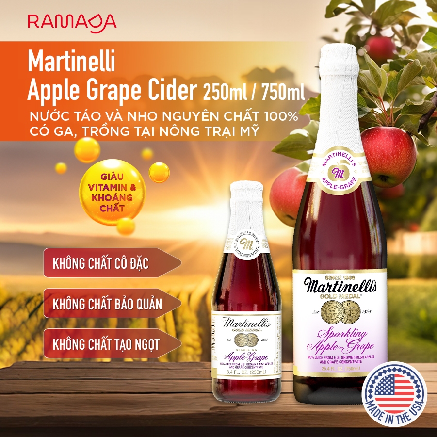 Nước ép táo nho nguyên chất lên men có ga Martinellis Apple Grape Cider
