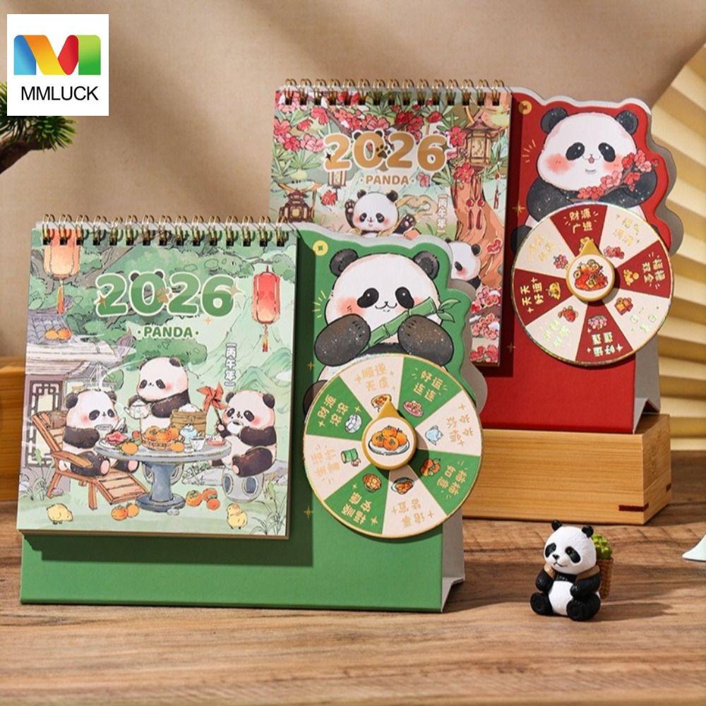 MMLUCK Gấu trúc hoạt hình Lịch để bàn năm mới Có thể xé ra Cuộn đôi Lật lịch Phong cách Trung Quốc Dày Lịch để bàn ghi chú Văn phòng