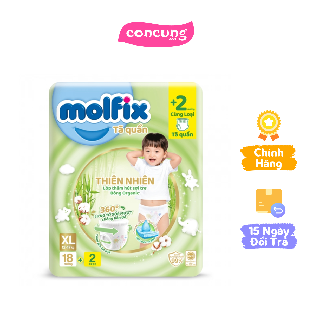 QT Molfix_Tã quần Molfix Thiên Nhiên (XL, 18 miếng) + 2 miếng
