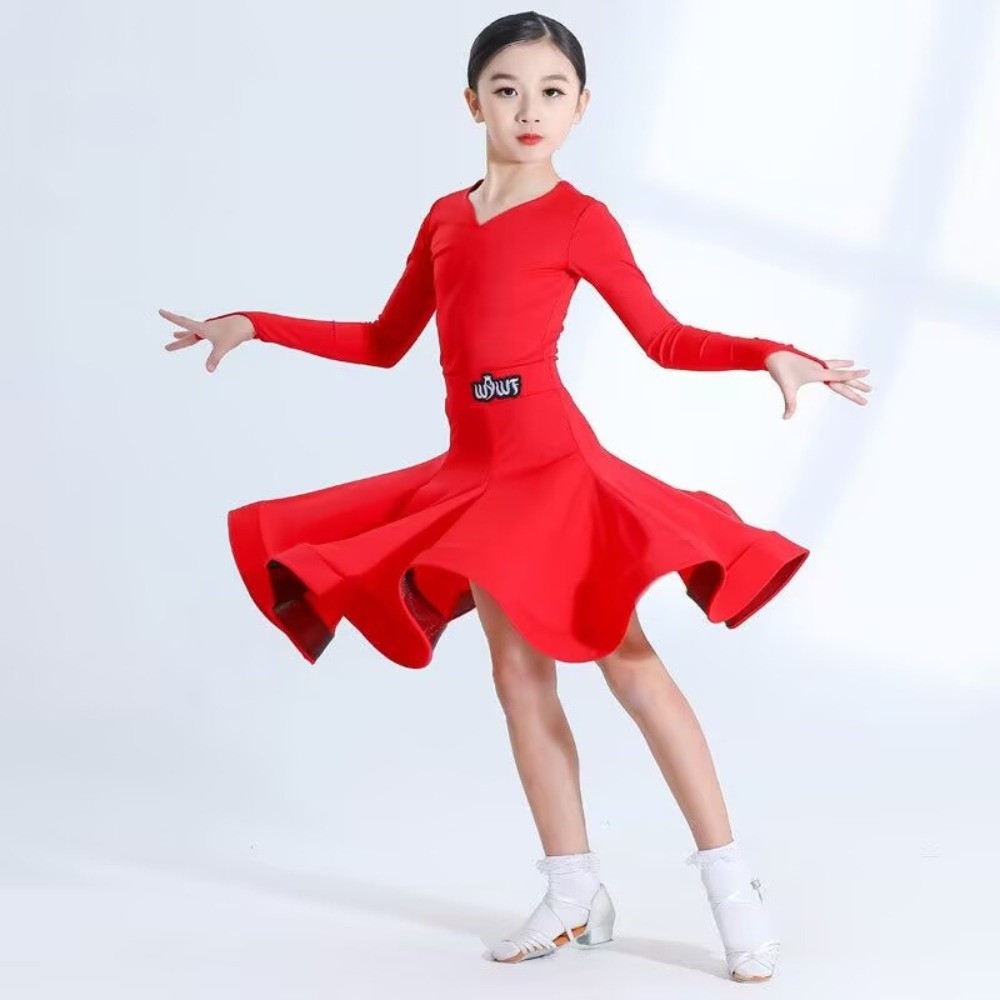 LYSANDERX Bóng loáng Váy nhảy Latin Cha Cha Áo dài tay Váy Ladin cho bé gái Đầy màu sắc Rumba Trang phục biểu diễn Latin Đào tạo - 2