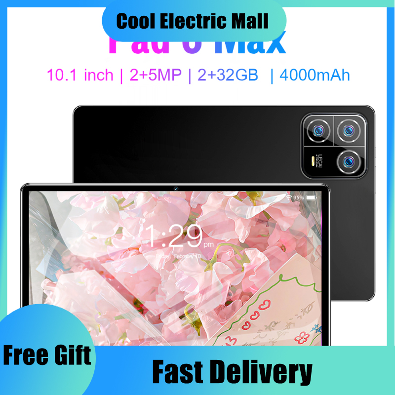 Pad6Max Tablet 10.1 Inch Tablets 2GB RAM+32GB ROM HD Touch Screen With 4000mAh Battery Dual Camera 2MP Front+5MP Rear Dual SIM WiFi Tablet Compatible For Android 7.0 System ราคา 1,818 บาท*ส่งฟรี