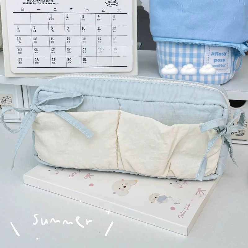 Tempat Pensil Pita Kotak Pensil Aesthetic Tas Pena Pita Kupu-kupu Lucu Kapasitas Besar Tas Stationery Sekolah