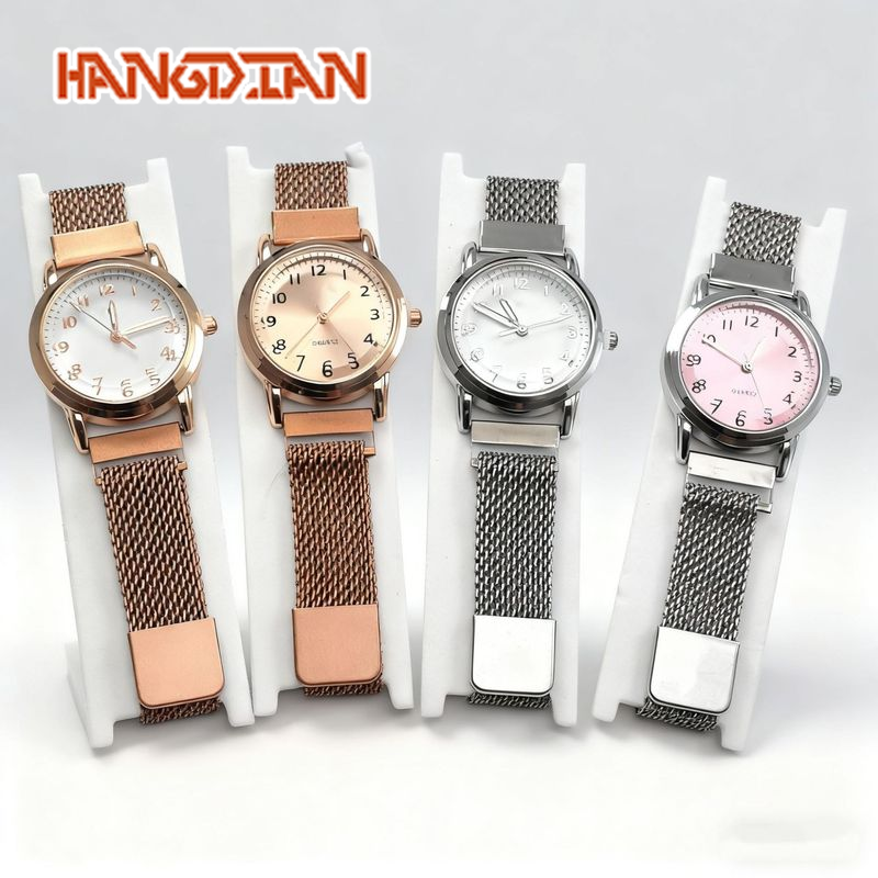 HANGDIAN Elegant Women's Mesh Strap Quartz Watch with Magnetic Clasp and Classic Round Dial Design ราคา 103 บาท*ส่งฟรี