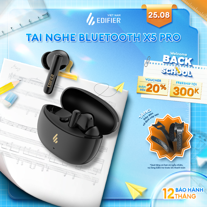 Tai nghe bluetooth không dây edifier x5 pro | khử ồn chủ động | chứng nhận chống nước ip55 | bảo hành 12 tháng
