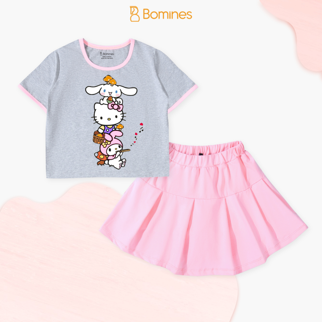 Set váy bé gái Sanrio Bomines Bộ áo chân váy dễ thương Melody Cinnamoroll cho bé 4-12 tuổi 14-36kg S