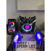 Lampu depan beAT fi custome biled billed devil RGB + sen Runing ganti warna via Hp