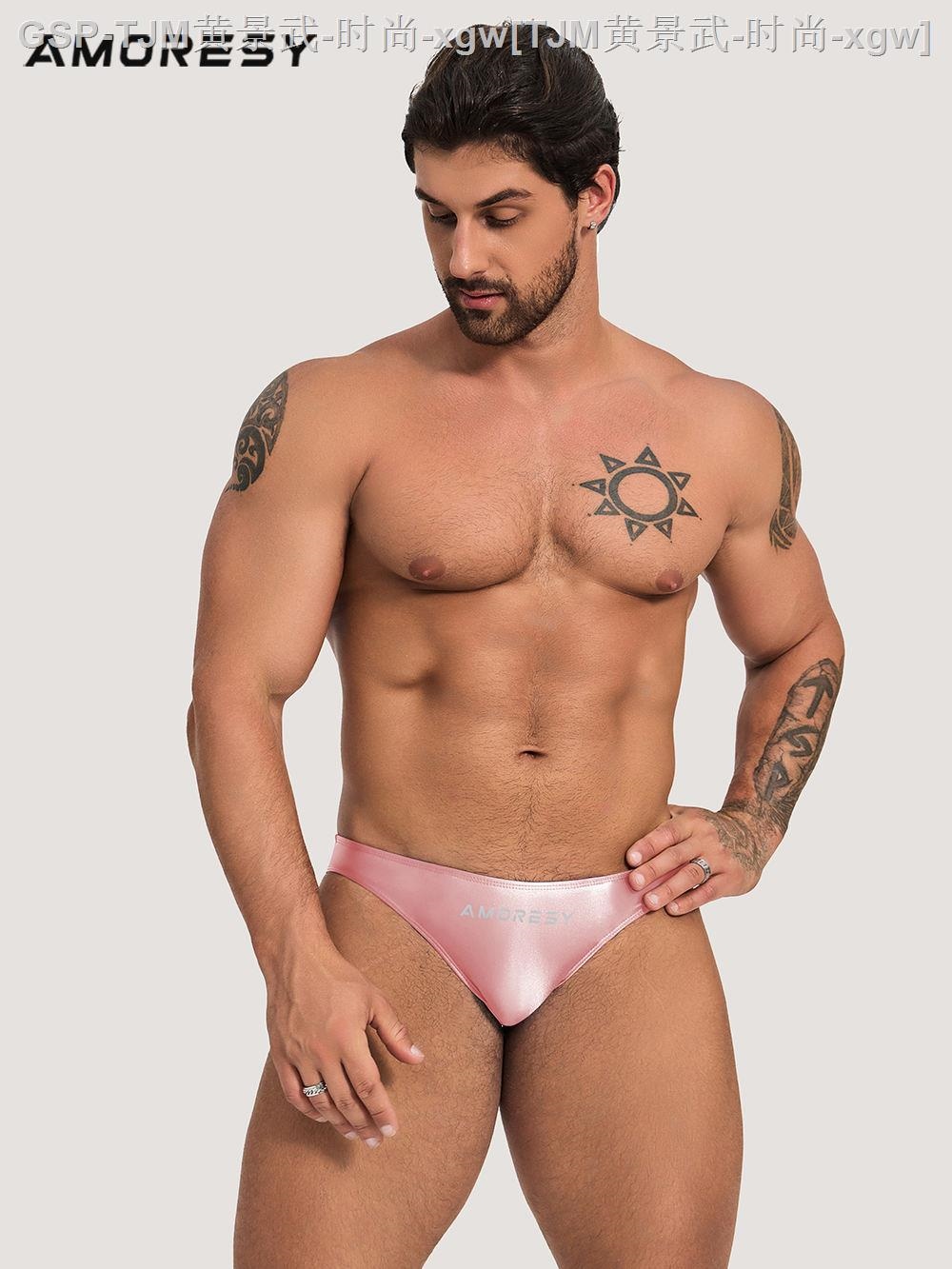 ♠▲◊ AMORESY Oceanus series men's Japanese solid color spandex ultra-low waist sexy sports briefs