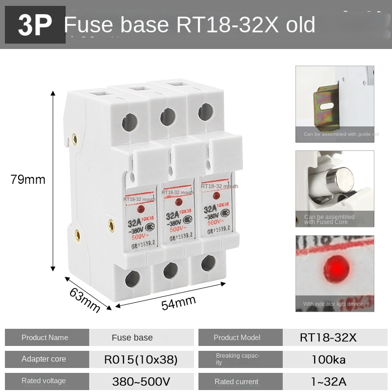 Đế Cầu Chì RT18-32X Nhựa Thông Thường 3P | RT18-32X 1P/2P/3P/4P, Có Đèn Báo, Tùy Chọn Cầu Chì 1-32A, Nhựa Cải Tiến/Thường, Bảo Vệ Mạch Điện Công Nghiệp