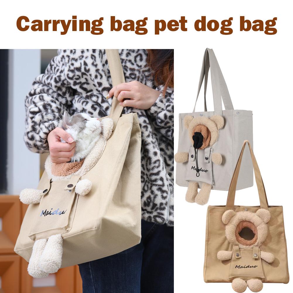 Cute Bear Ear Pet Carrying Bag Canvas Pet Outing Breathable Adjustable Dog Handbag Cat Small Bag A0L1