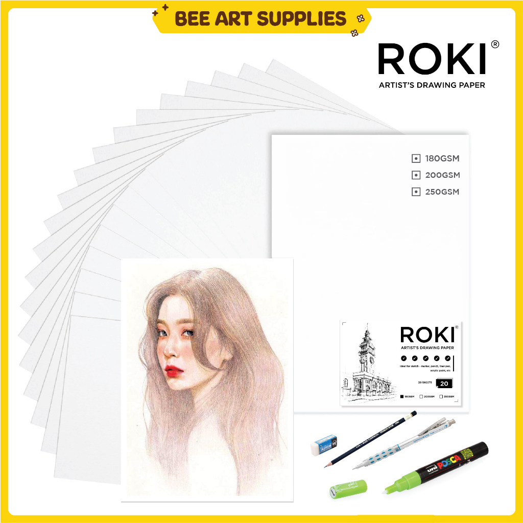 Giấy vẽ ROKI 50 tờ a4/a3 vẽ chì mỹ thuật phác thảo truyền thần, vẽ marker màu nước