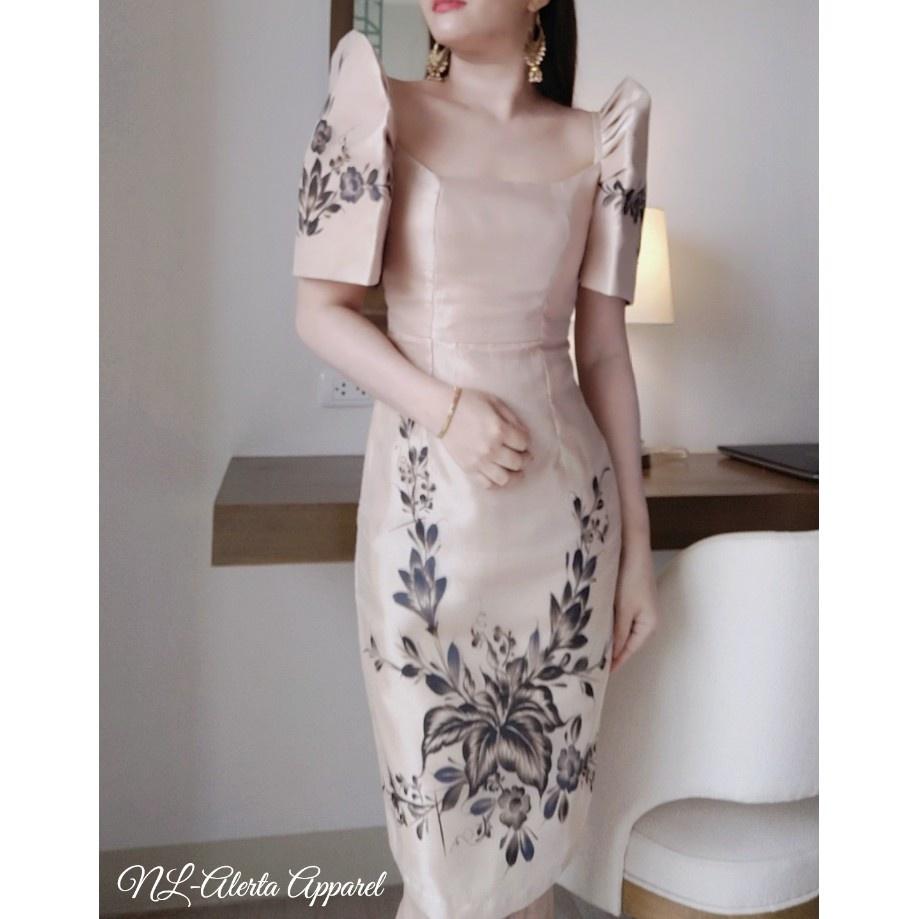 slim fit dress slacks Black Gazar Cocktail Filipiniana Dress main image 0
