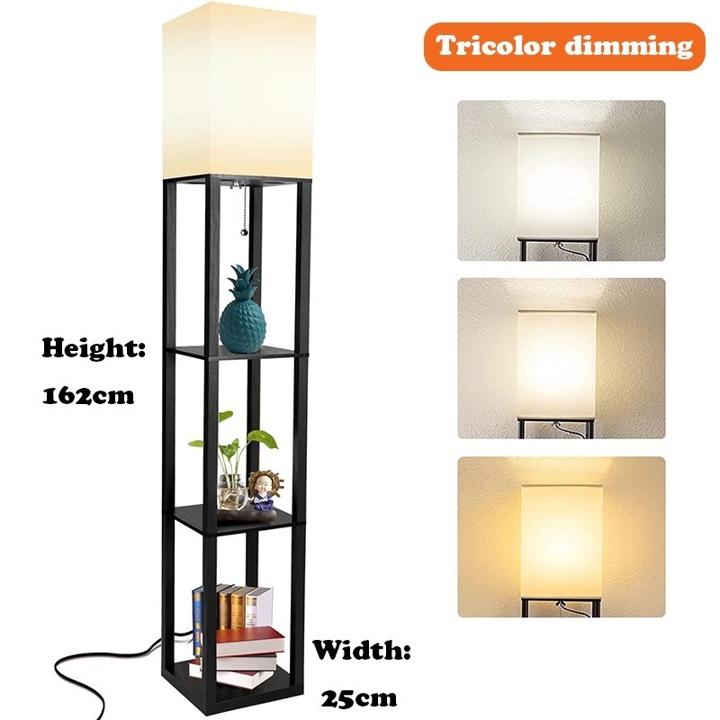 Floor Lamp with Shelves Modern Standing Shelf Lamp with 3 CCT LED Bulb and White Shade