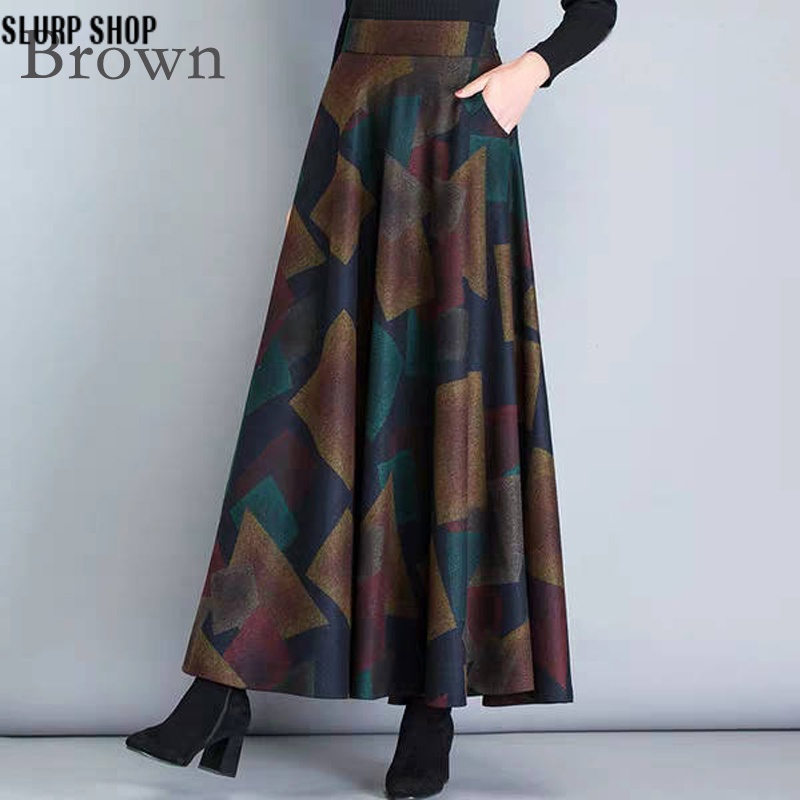 Slurp shop 1 chiếc quần áo nữ chân váy lửng chân váy nửa dài kẻ ca rô len chân váy chữ a chân váy dài mùa thu đông ngoại cỡ