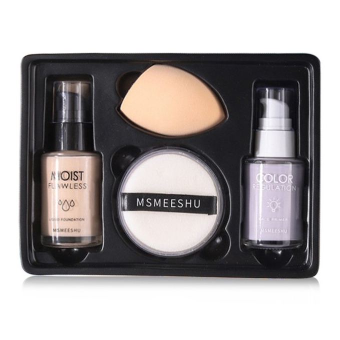 Minijumie Bộ trang điểm MSMEESHU 4 món (Kem nền ml + Kem lót ml+ Phấn phủ 4.5g+mút trang điểm) - H.E.E COSMETIC