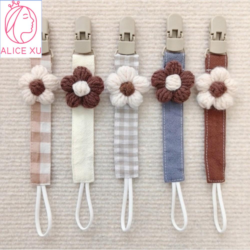 ALICE XU Dễ thương Giá đỡ núm vú giả hình bông hoa Kẻ sọc Nhựa Dây giữ núm vú giả cho bé Dễ thương Chống rơi Kẹp núm vú giả thêu Trẻ sơ sinh