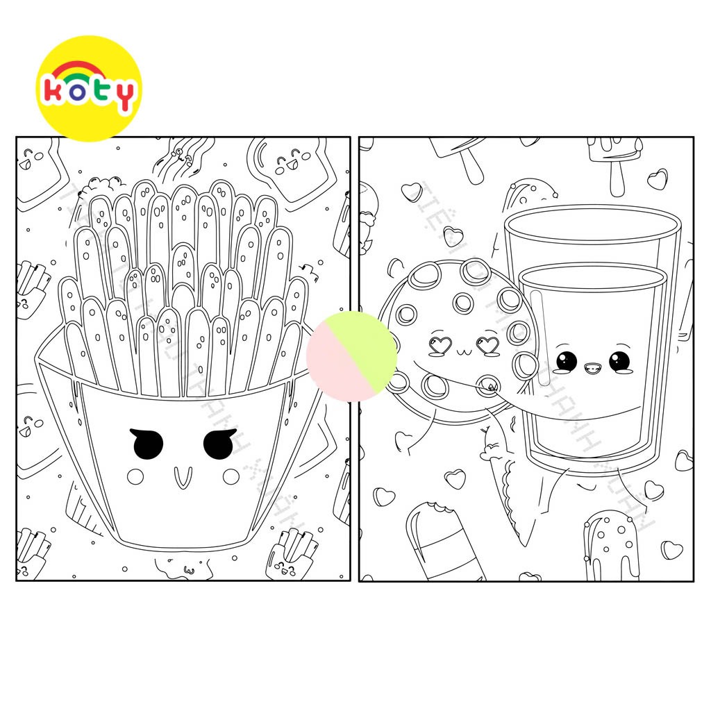 Set 50 Tờ Tranh Tô Màu Hình Thức Ăn Cute Cho Bé Tô Màu Sáp Màu Chì - Tiệm Tô Màu