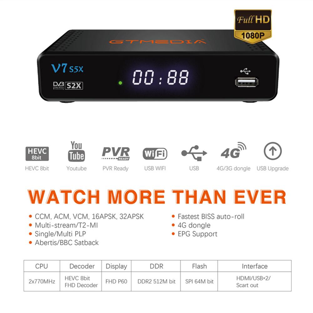 【Top-rated】 Gtmedia V7 Hd S5x S2x Dvb-S S2s2x Vcm Acm Multi-Stream T2mi V7s Hd Gtmedia V7 S5x Hd Set Box