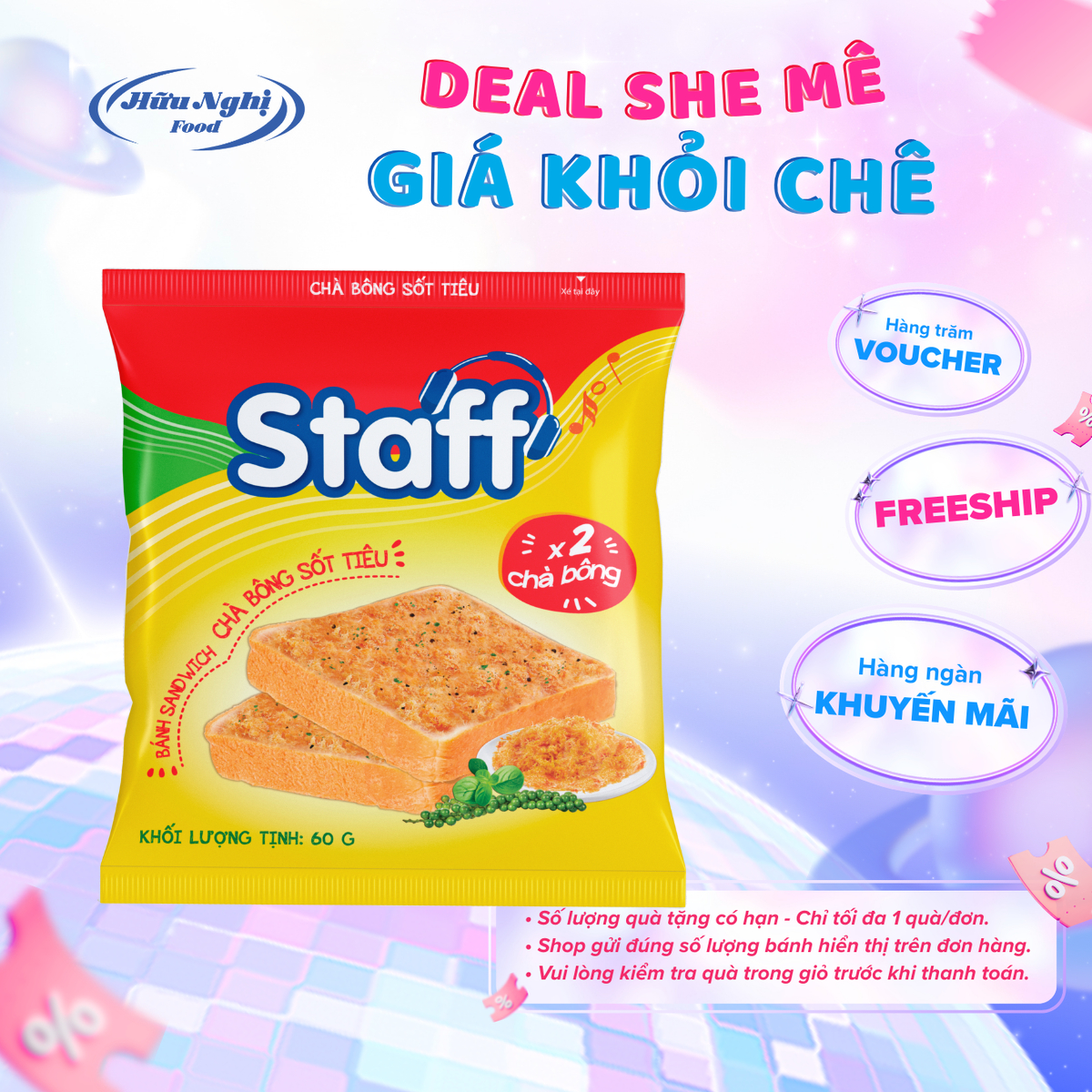 (QUÀ TẶNG) Bánh mì chà bông sốt tiêu 60g Staff
