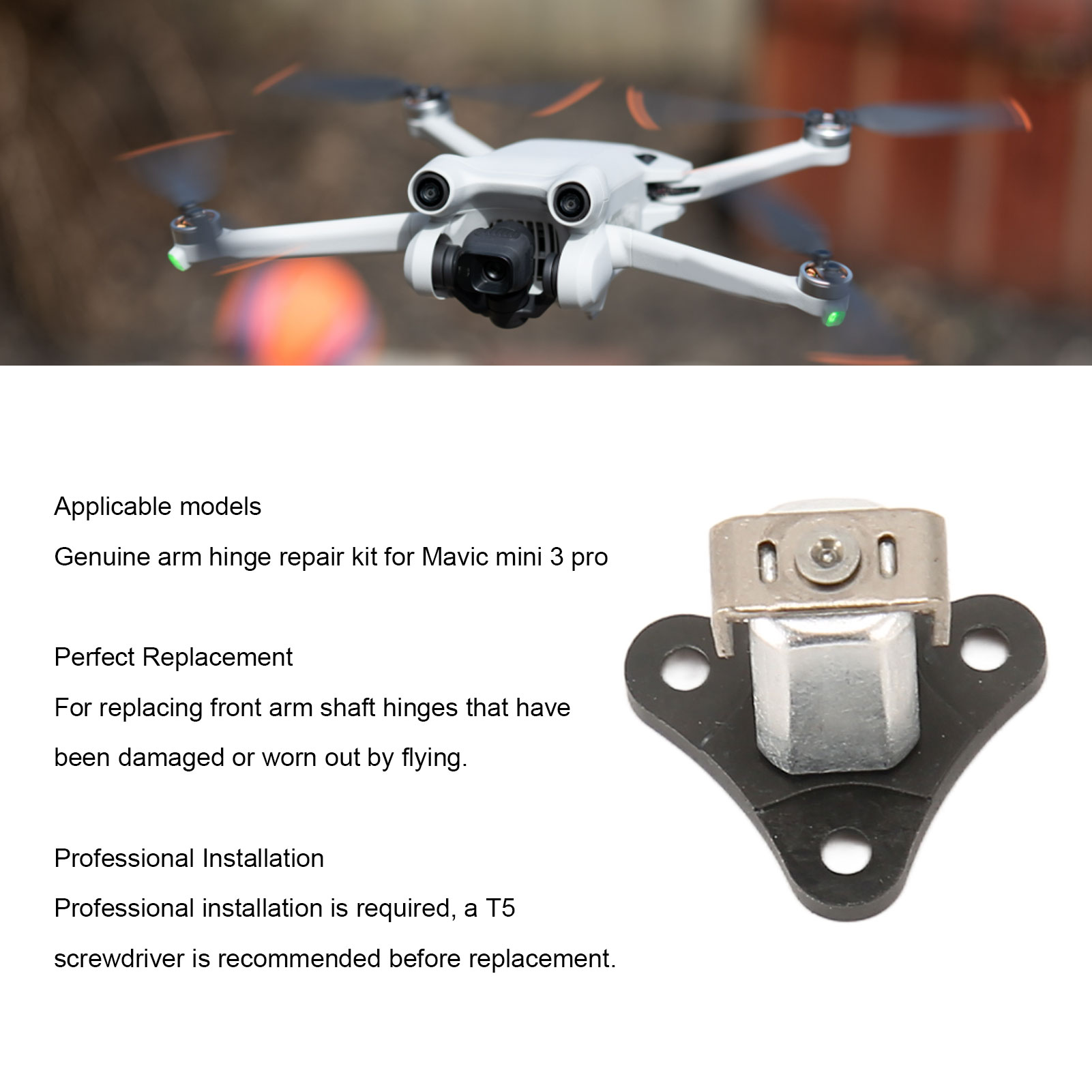 Drone phía trước cánh tay trục Trọng lượng nhẹ phía trước cánh tay trục linh kiện sửa chữa thay thế kim loại bền cho Mavic Mini 3pro