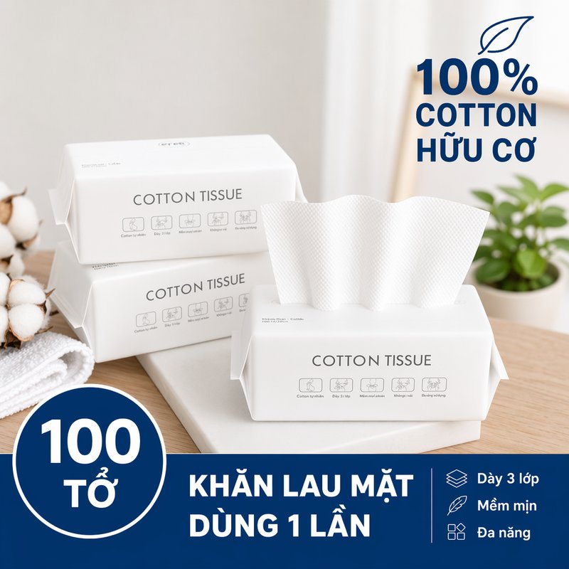 khăn mặt dùng một lần khăn khô cotton hữu cơ mềm mại tẩy trang chăm sóc da du lịch 100 tờ