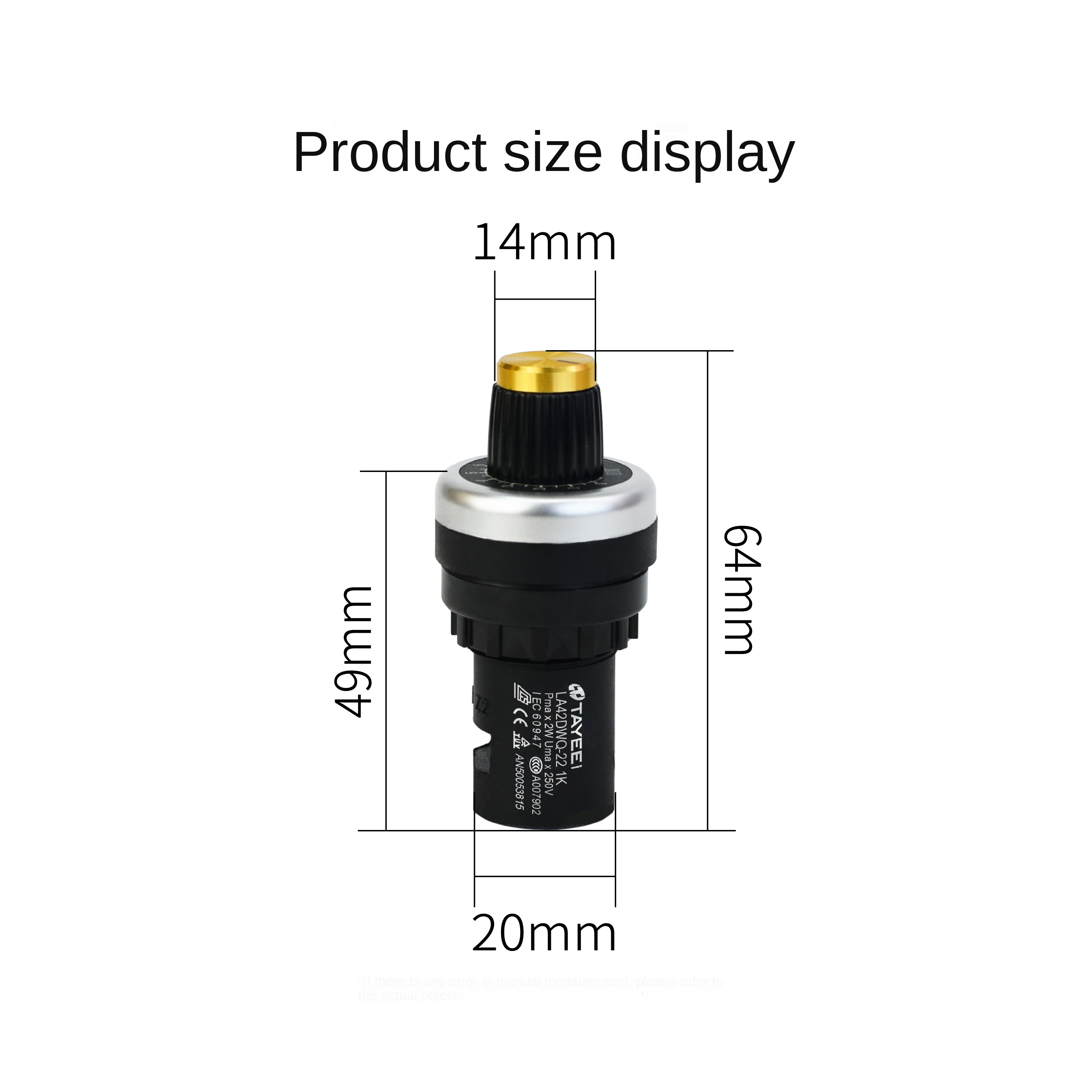Điện Trở Biến Thiên LA42DWQ-22 5K - Núm Lớn (Vàng Đen) | Biến trở 1K-500K, Núm Vặn 22mm, Điều Tốc Biến Tần Chính Xác