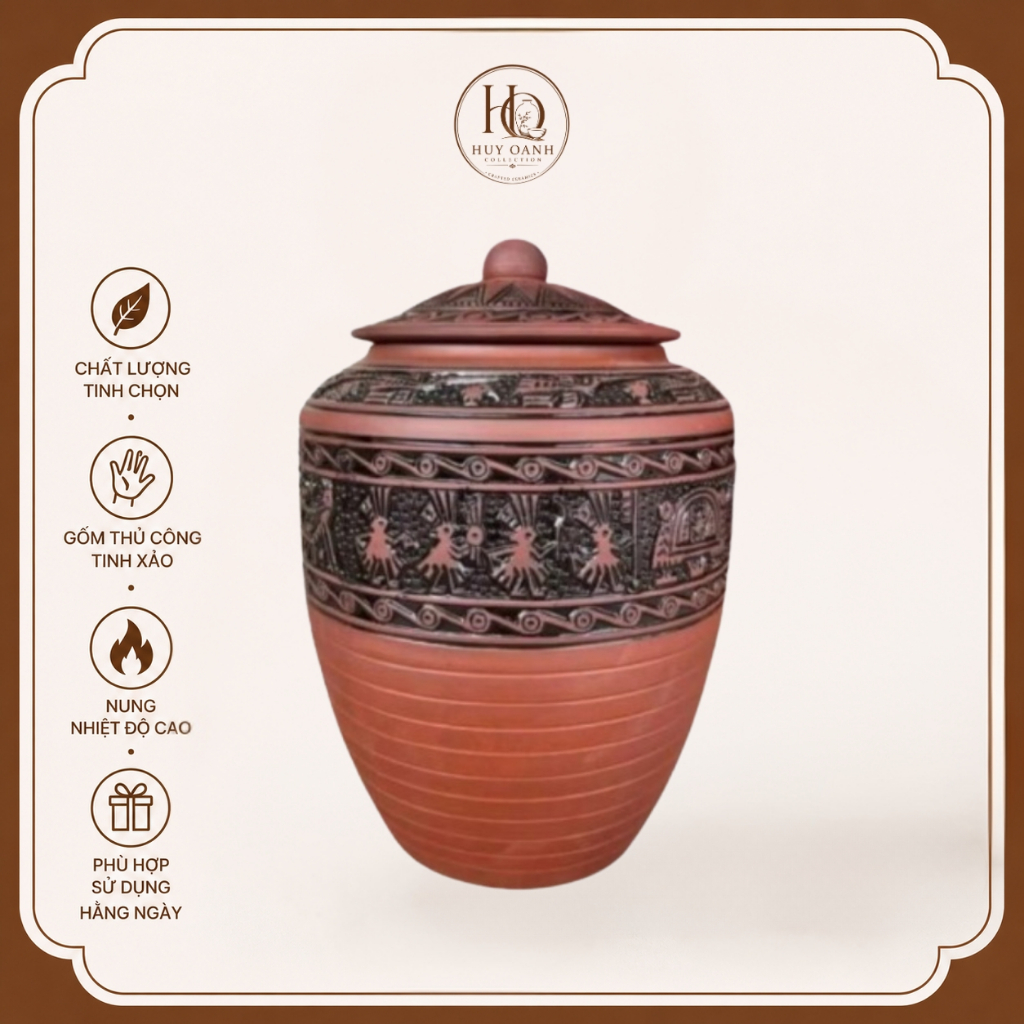 Hũ Đựng Gạo Bát Tràng Trống Đồng Dung Tích 10kg 15kg 20kg 30kg - Chum Sành Đựng Gạo Phong Thủy