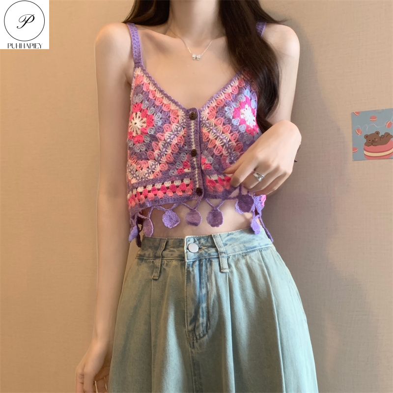 PUHHAPIEYเสื้อชั้นในแบบสั้นโครเชต์ฉลุลายสไตล์ชนเผ่าโบฮีเมียนแบบใหม่ฤดูร้อนเสื้อเข้ารูปสไตล์ตะวันตกลดอายุ ราคา 95 บาท*ส่งฟรี