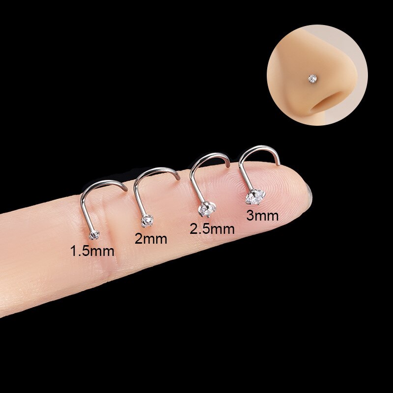 1Piece G23/F136 thép titan mũi S đối với phụ nữ xỏ mũi đồ trang sức miễn phí vận chuyển s-cực Zircon mũi trang sức móng tay