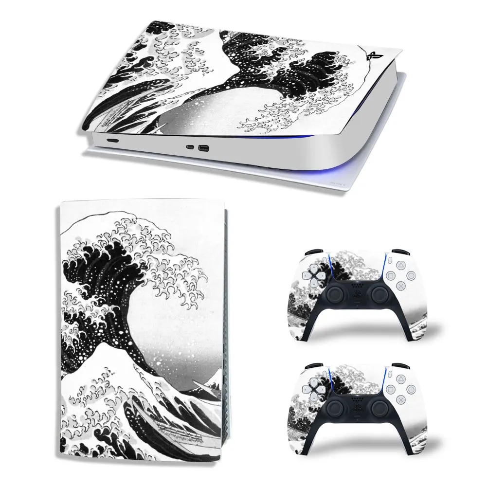 【Exclusive】 Gamegenixx Ps5 Digital Edition Skin Sticker Waves Protective Decal Removable Cover For Ps5 Console And 2 Controllers