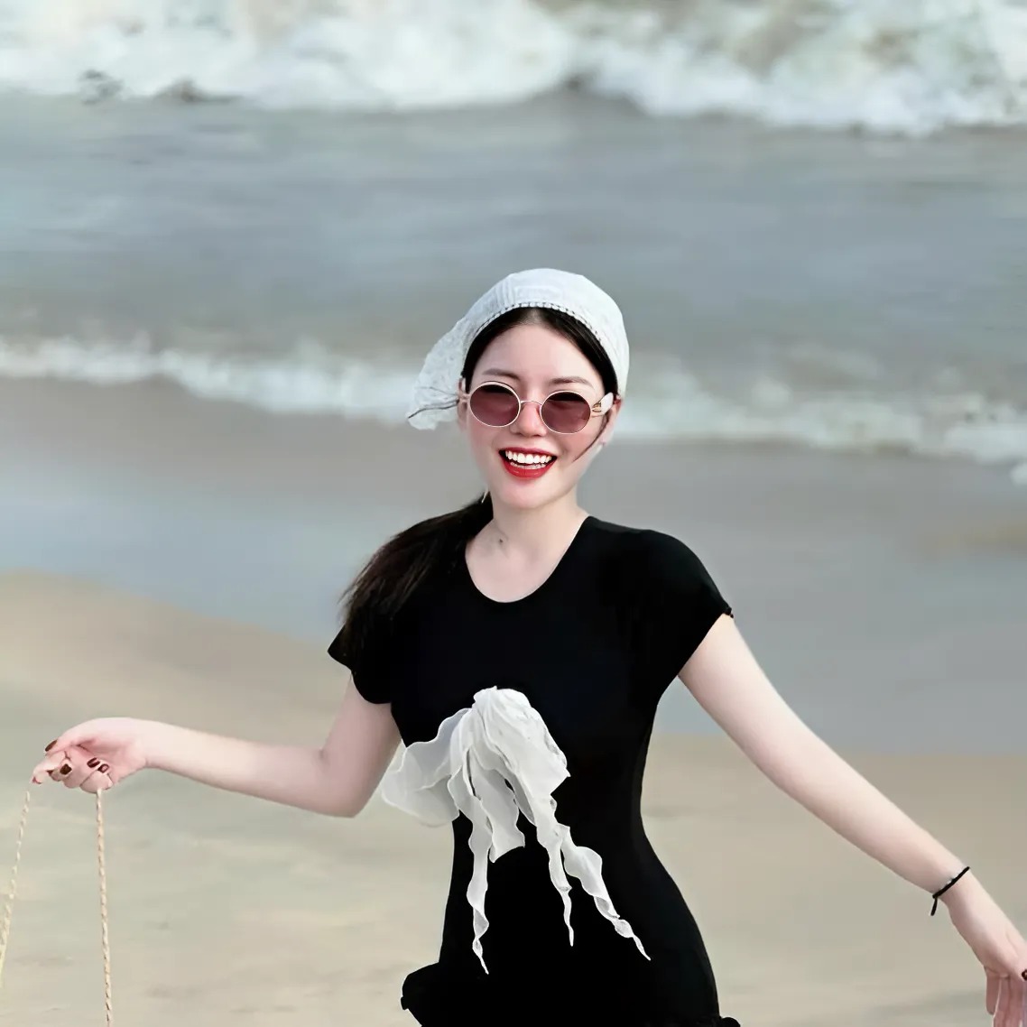 (10-28kg dưới 1m25) Set jum liền thân nhún bèo kèm khăn băng đô xinh xắn cho bé gái diện đi biển