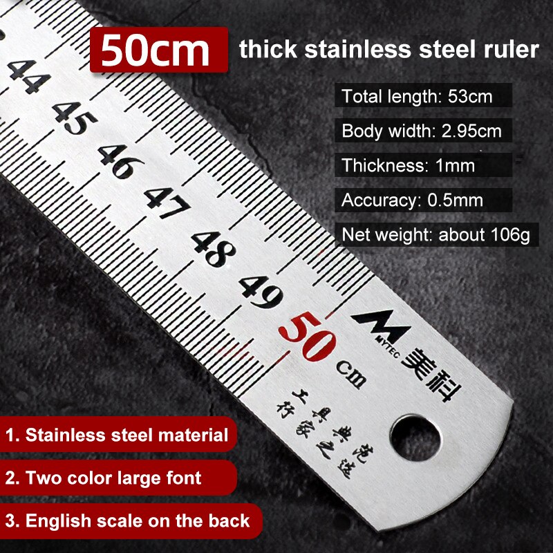 Standard Stainless Steel Metal Long Ruler with CM & Inch (15cm/ 6 inch,  30cm/12 inch