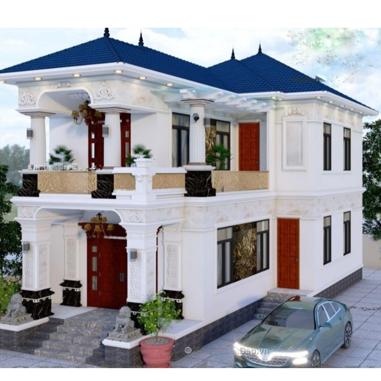 7,6x12m Bản Vẽ Thiết Kế Biệt Thự 2 Tầng Tân Cổ Điển. In Giấy A3, ảnh 3D màu, DỰ TOÁN, Kiến Trúc, Kết Cấu, Điện, Nước.