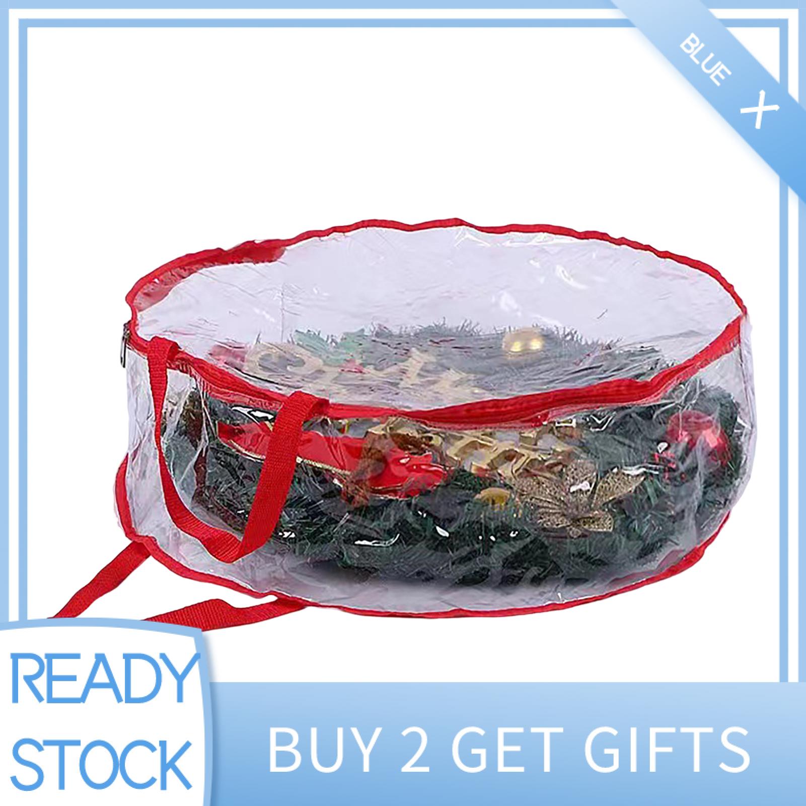 BlueX Dustproof Organizer Large Capacity Wreath Storage Bag Large Capacity Christmas Wreath Storage Bag with Zipper Closure Dustproof Organizer for Garlands and Mini Trees Transparent Design Easy to Carry